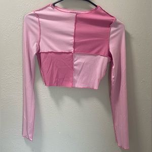 Pink contrast color block crop top